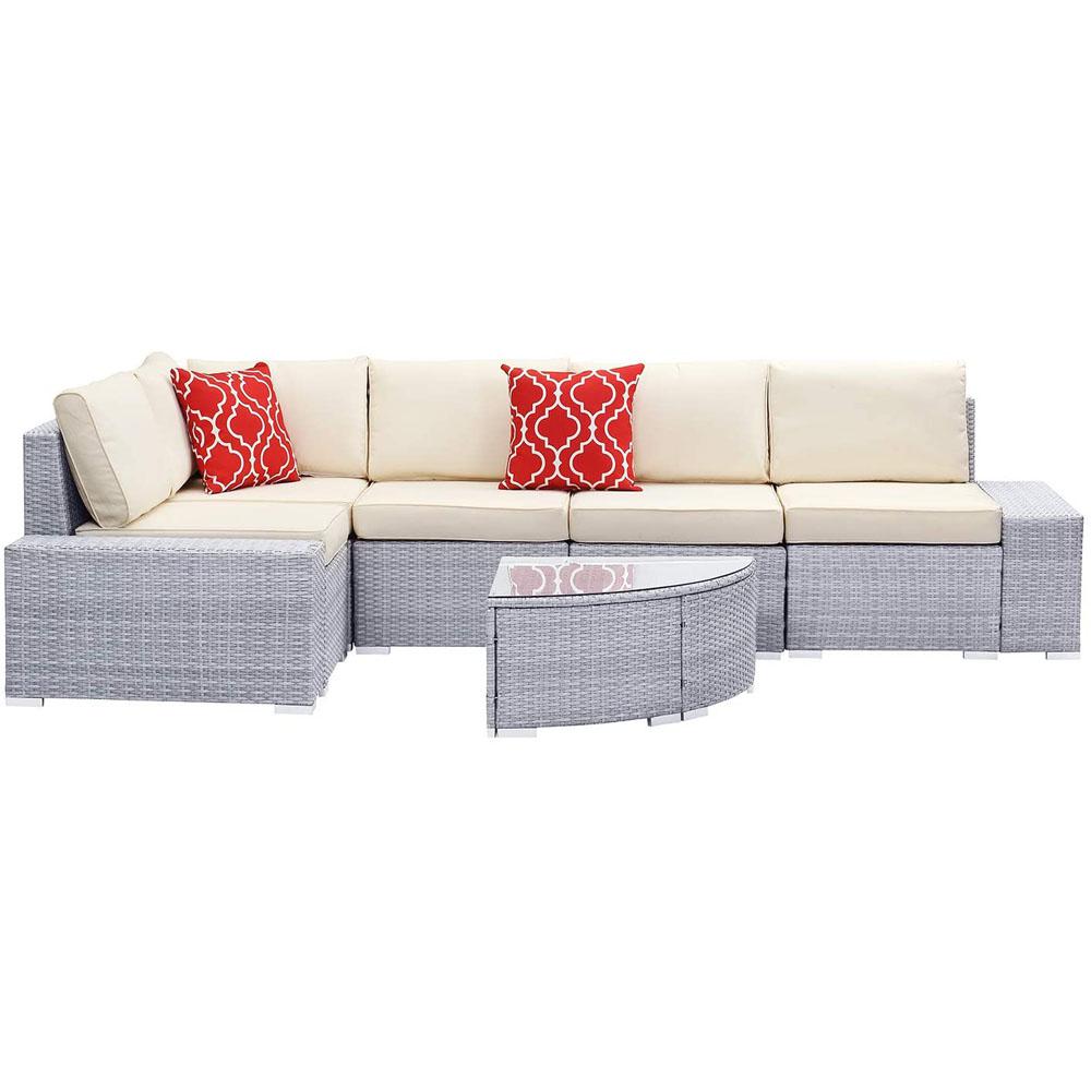 Boyel Living Gray 6 Piece Outdoor Pe Rattan Wicker Sectional Conversation Sofa Patio Furniture Sets With Beige Cushions Wf Ob Rs025 The Home Depot