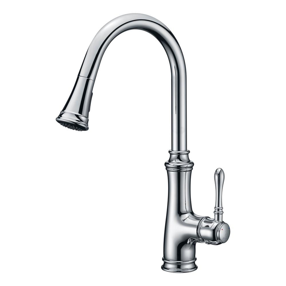 Anzzi Luna Single Handle Pull Down Sprayer Kitchen Faucet In Polished Chrome
