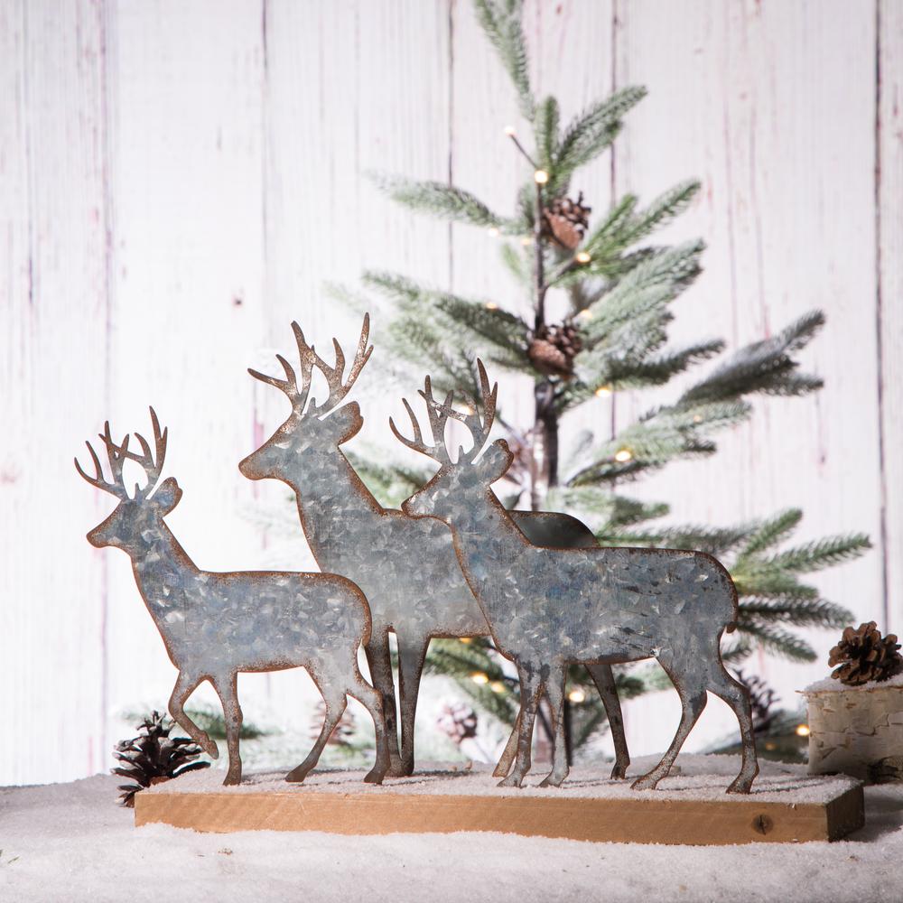 Glitzhome 9 53 In H Galvanized Metal Wooden Reindeer Table Decor