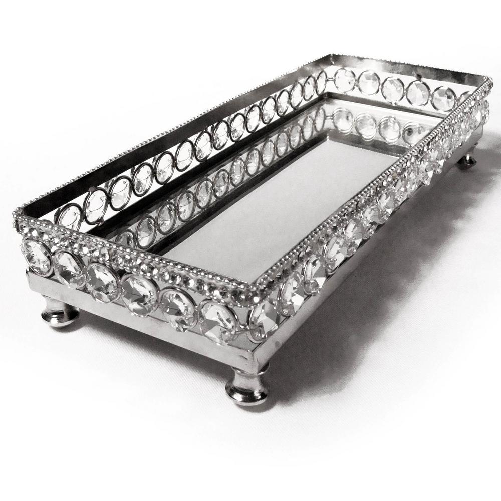 Elegance Sparkle Vanity Mirror Tray Cosmetic Vanity Organizer In Silver With Beaded Crystals 72900 The Home Depot