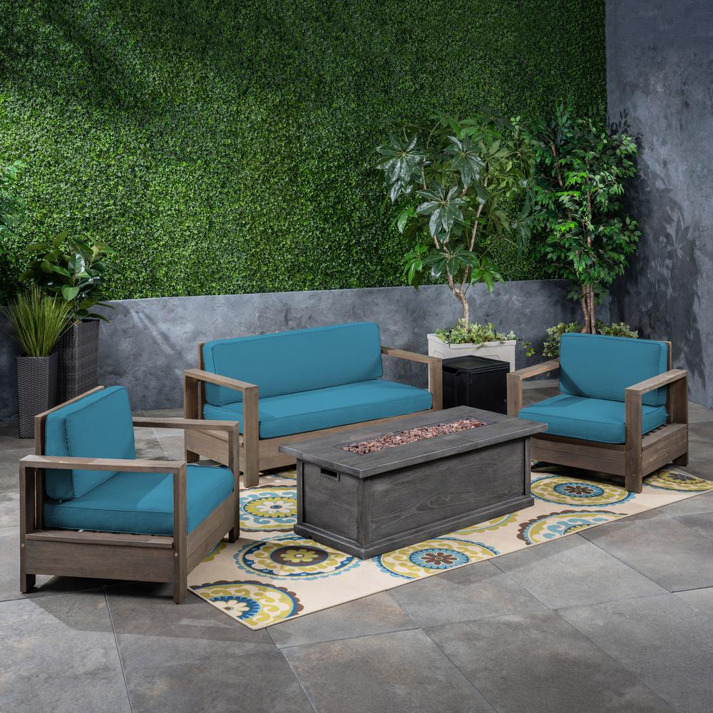 Noble House Devon Brushed Grey 5 Piece Wood Patio Fire Pit