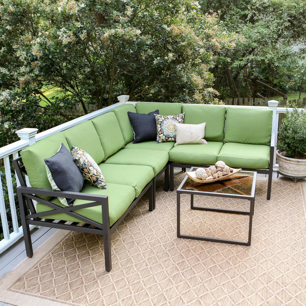 Leisure Made Blakely Black 5Piece Aluminum Outdoor Sectional with Green Cushions502987GRN