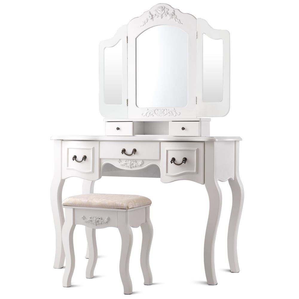 Costway 3 Piece White Living Room Set Tri Folding Vintage Vanity