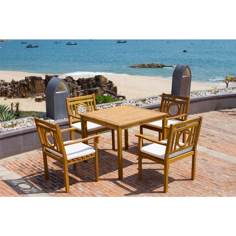 Safavieh Montclair Teak Brown 5Piece Outdoor Dining Set with Beige