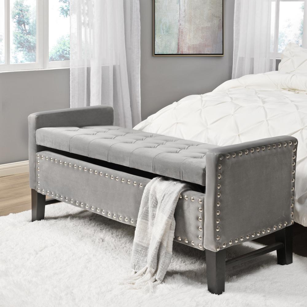 Inspired Home Emmaline Light Grey Velvet Storage Bench Button Tufted Nailhead Trim-SB4-4LG-HD - The Home Depot Inspired Home Emmaline Light Grey Velvet Storage Bench Button Tufted Nailhead Trim-SB4-4LG-HD - The Home Depot