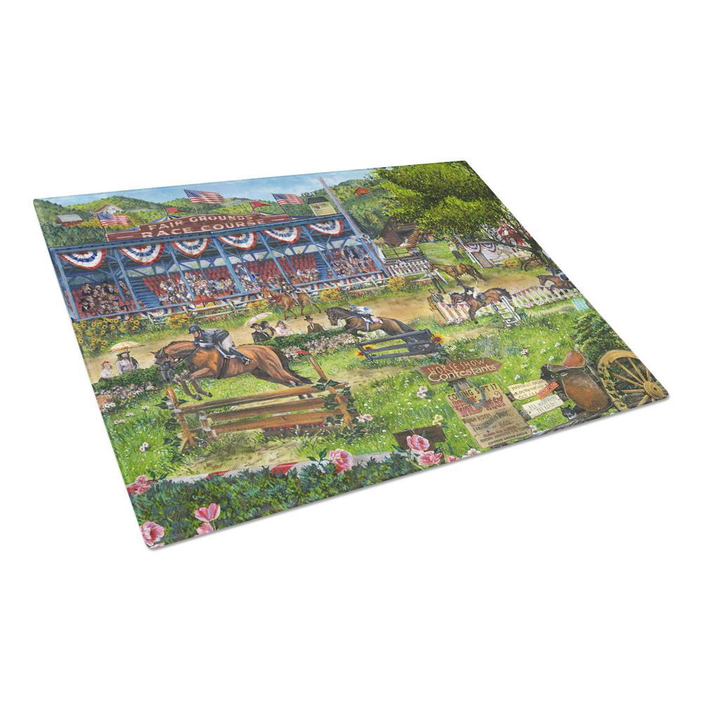 Carolines Treasures A Day at The Horse Races Tempered Glass Large Cutting Board, Multi-Color - PTW2019LCB - Cooking Large Tempered Glass Cutting Board is heat resista sku PTW2019LCB