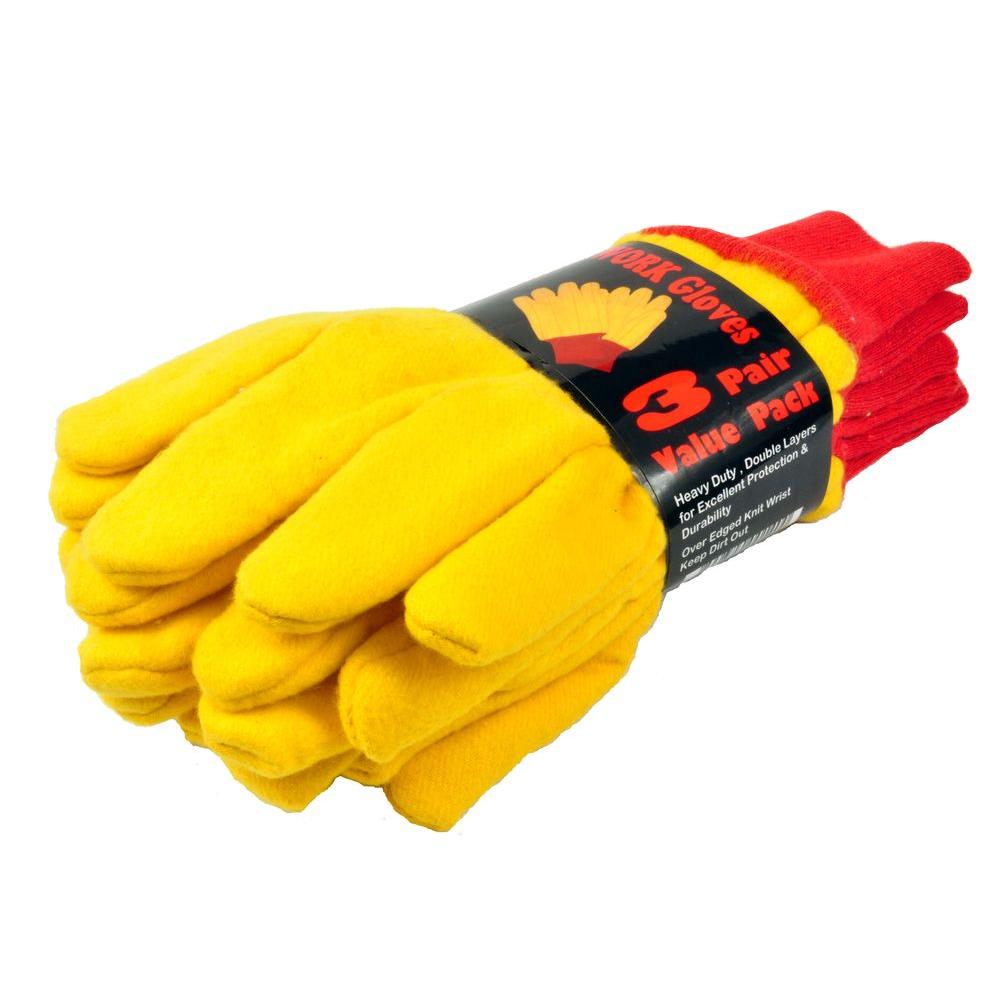 G And F Heavyweight Large Double Layer Yellow Chore Gloves 3 Pair 5414