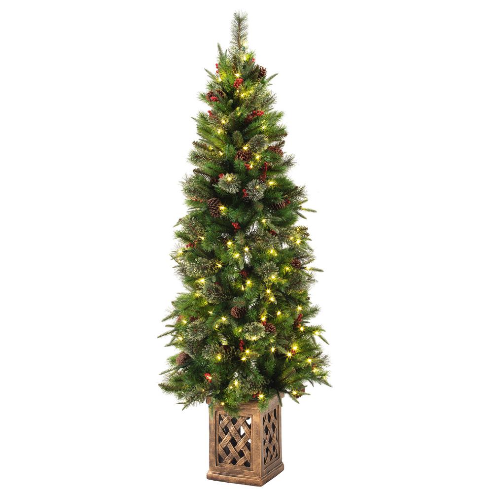 Home Accents Holiday 6.5 ft. Pre-Lit Warm White LED Potted Artificial