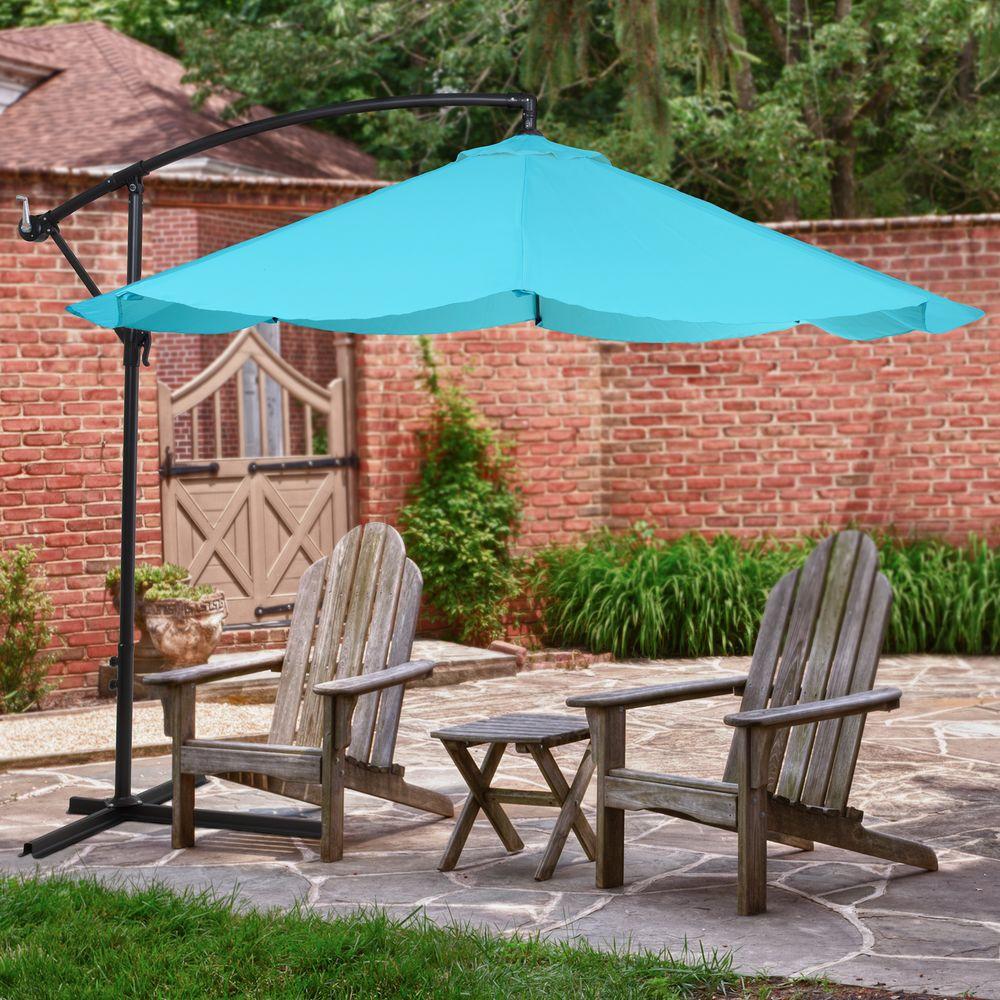 Pure Garden 10 Ft Offset Aluminum Hanging Patio Umbrella In Blue M150008 The Home Depot