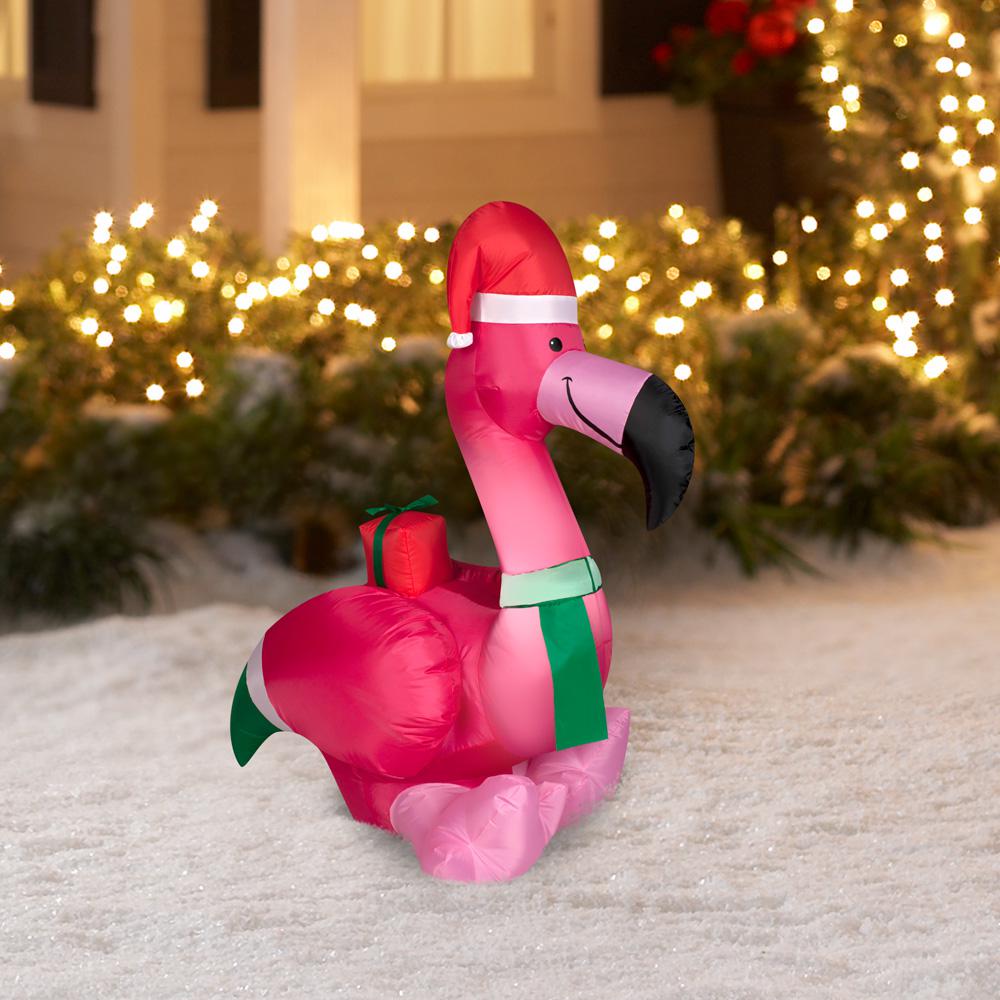 Home Accents Holiday 3 5 Ft Pre Lit Inflatable Christmas Flamingo 35292 The Home Depot