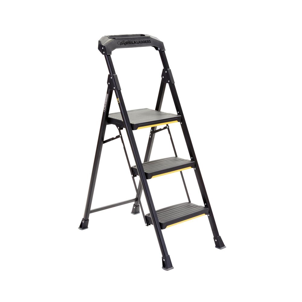 Household Utility Kitchen Ladder Foldable Step Stools Ladders 3 Step Steel Stool With 300 Lbs Load Capacity Type Ia Duty Rating