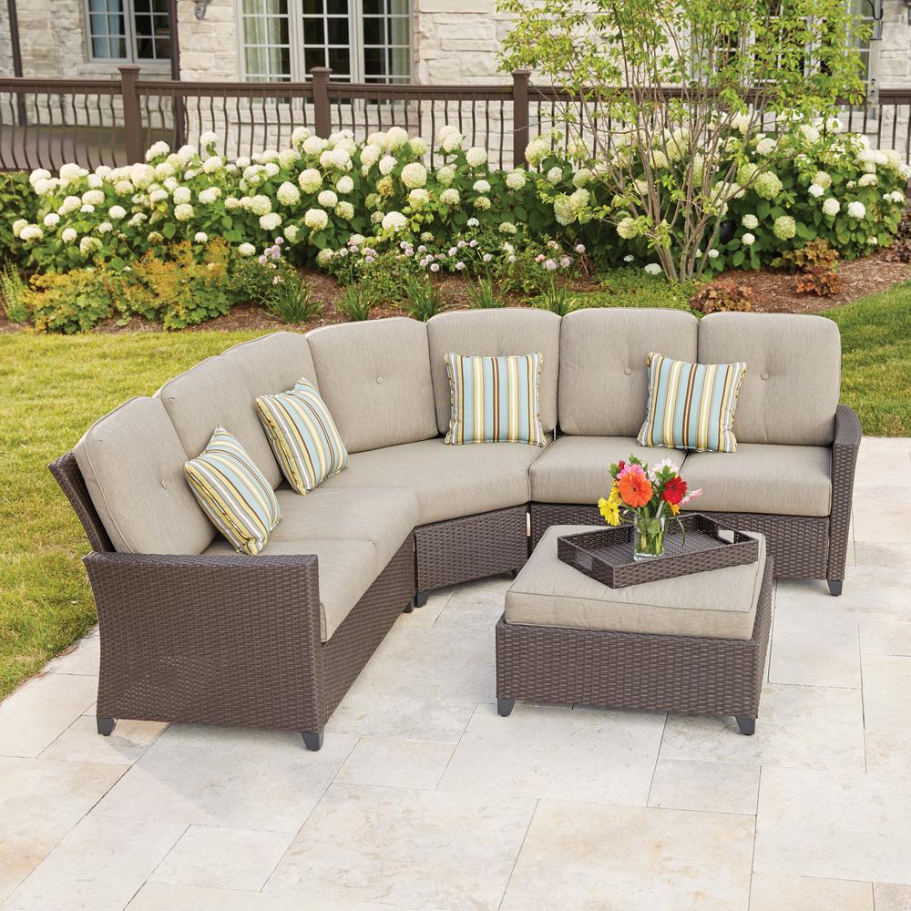 Hampton Bay Tacana 4Piece Wicker Patio Sectional Set with Beige CushionsFRS80413GLST The