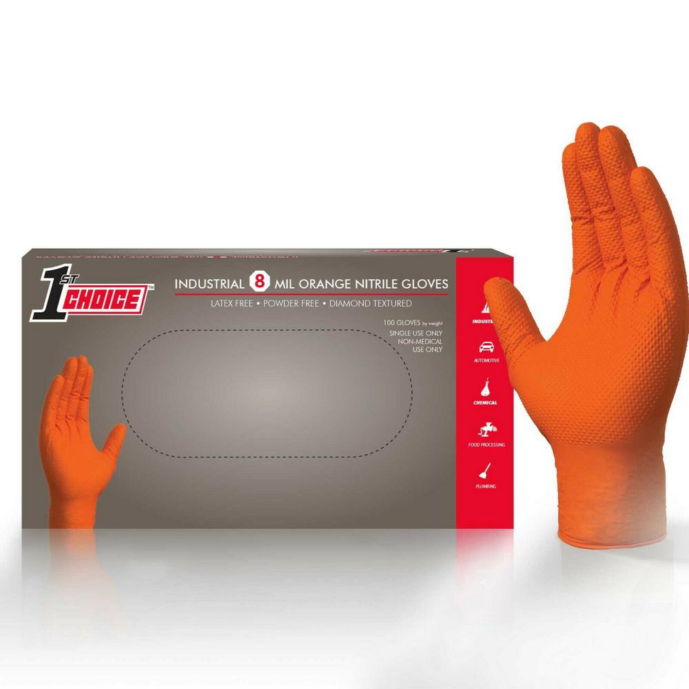 1st Choice Premium Orange Nitrile Mechanic Powder Free 8 Mil Disposable Gloves 100 Count X Large