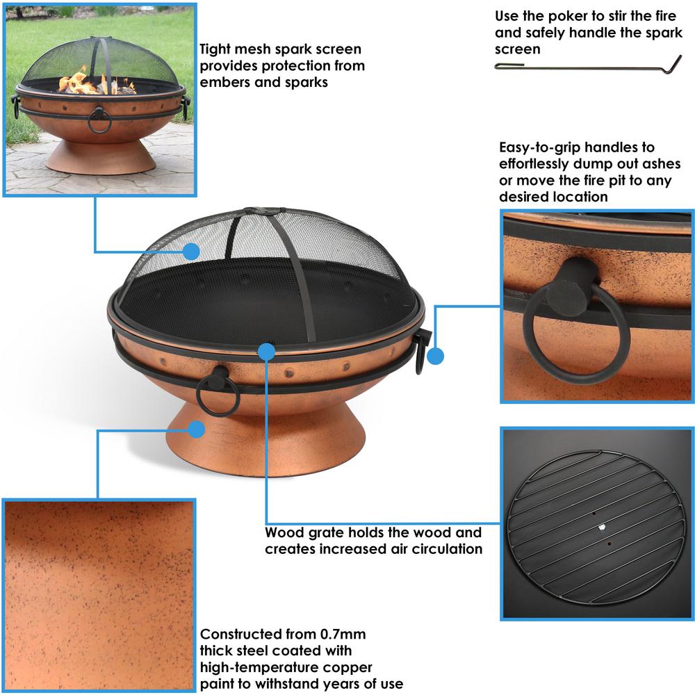 Sunnydaze Decor 30 In Copper Royal Cauldron Fire Pit With Handles And Spark Screen Nb Ffp30 Copper The Home Depot
