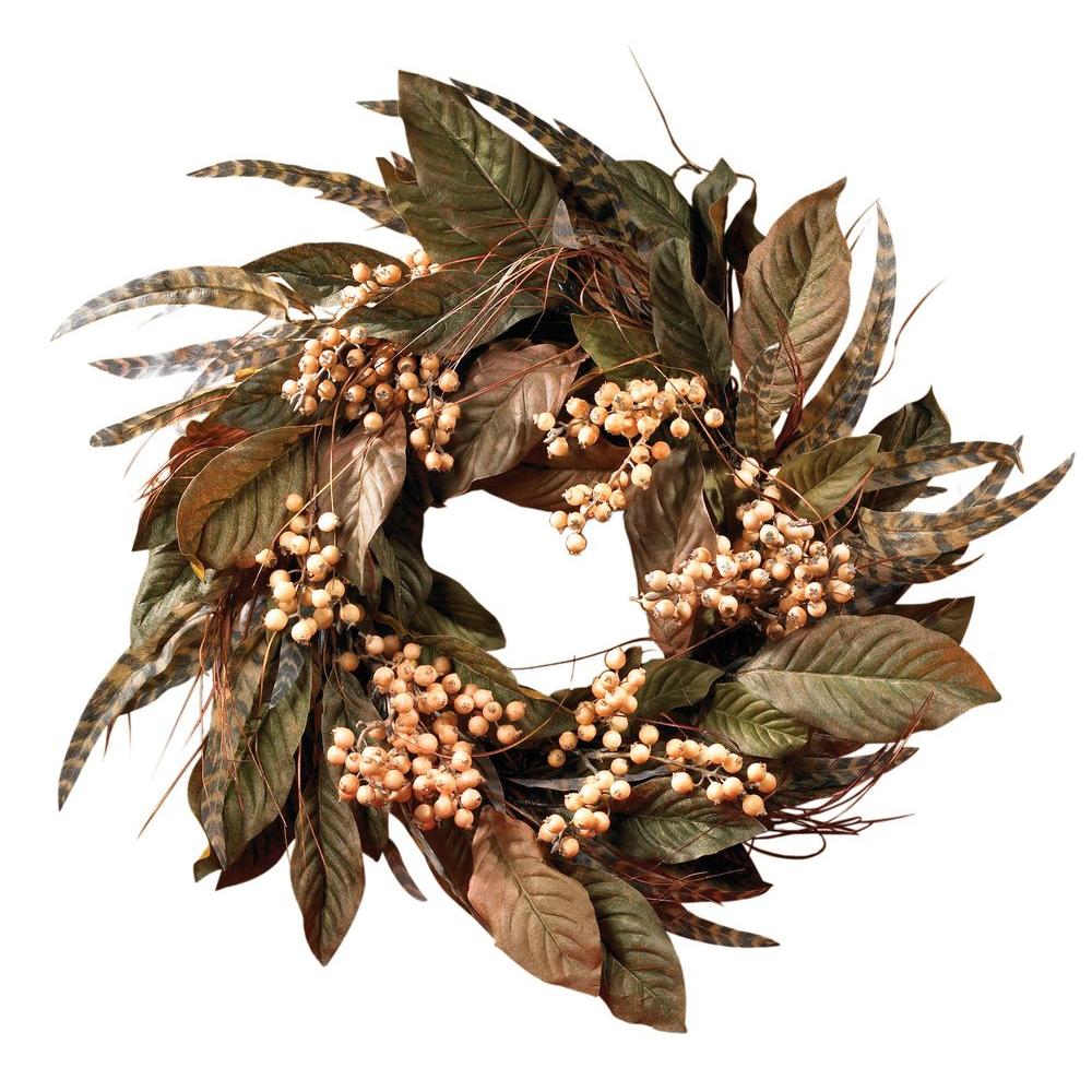 24 In. Berry and Feather Wreath