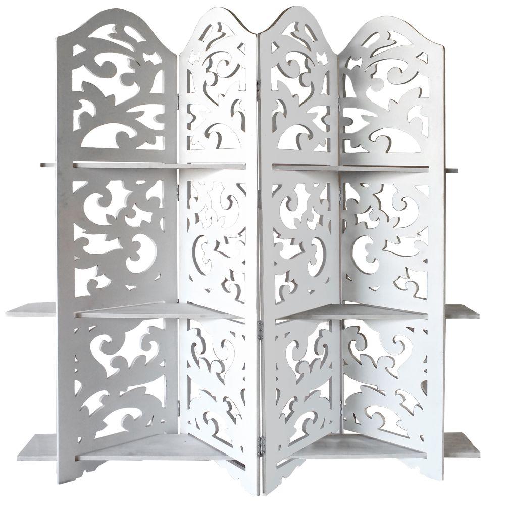 Benzara Hand Carved Four Panel 5 Ft 9 In White Wooden Room Benzara Hand Carved Four Panel 5 Ft 9 In White Wooden Room