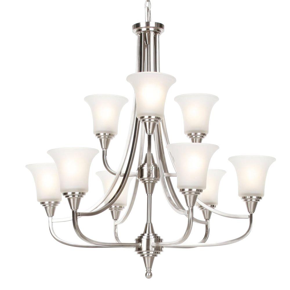 Glomar 9Light Brushed Nickel 2Tier Chandelier with Frosted Glass