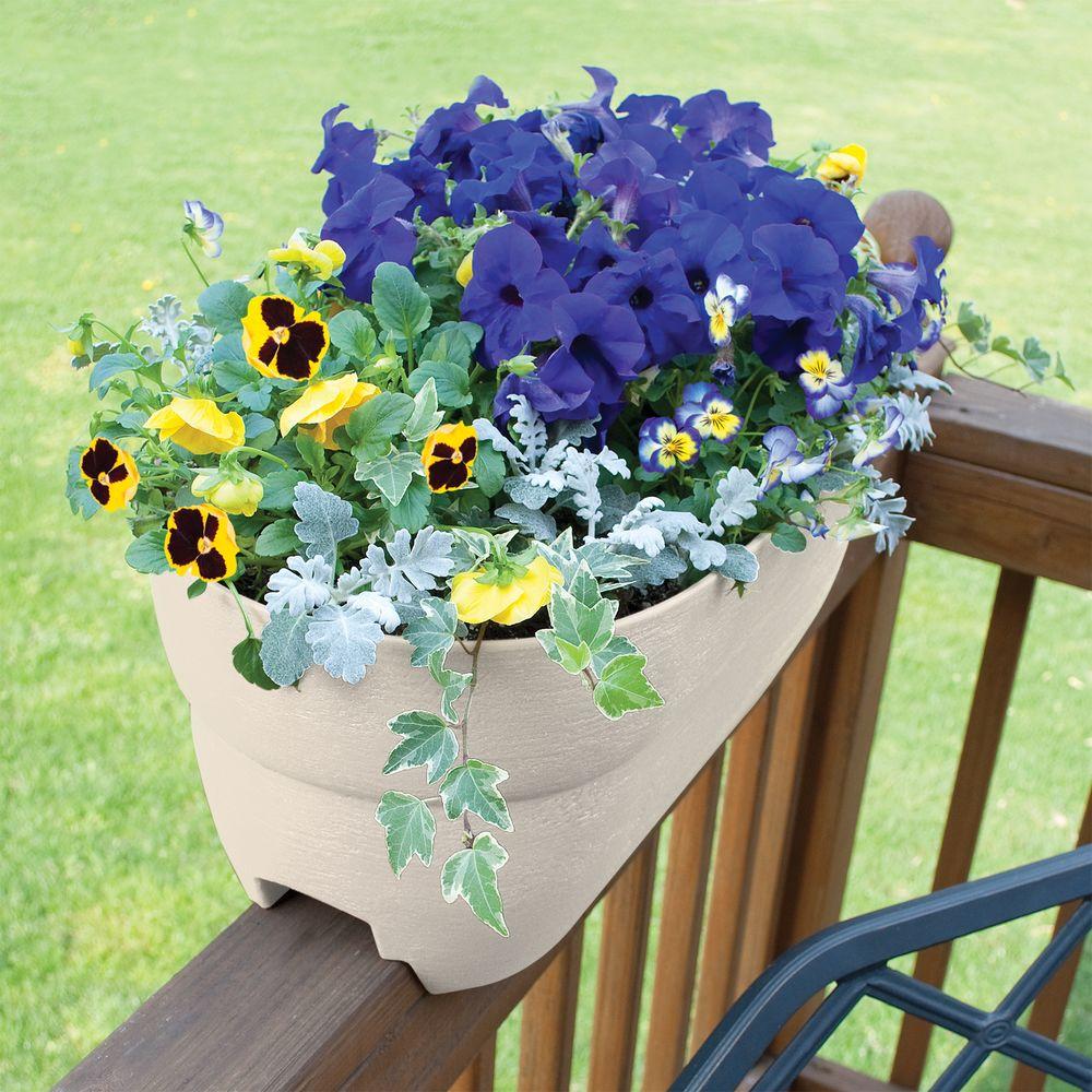 Emsco Bloomers Series 24 In W X 12 In H White Resin Deck And Porch Rail Planter 2444 1 The Home Depot