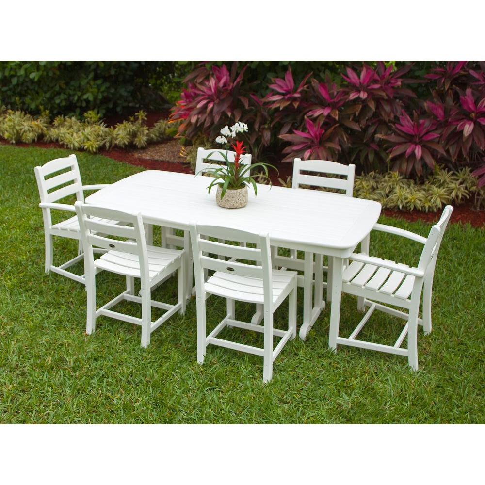 Resin Patio Dining Furniture The Home Depot La Casa Cafe White 7 Piece Plastic Outdoor Patio Dining Set
