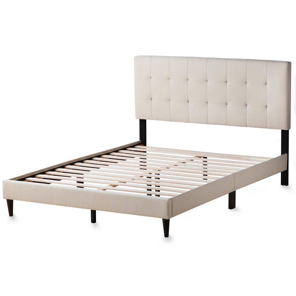 Brookside Cara Upholstered Cream Queen Platform Bed Frame with 
