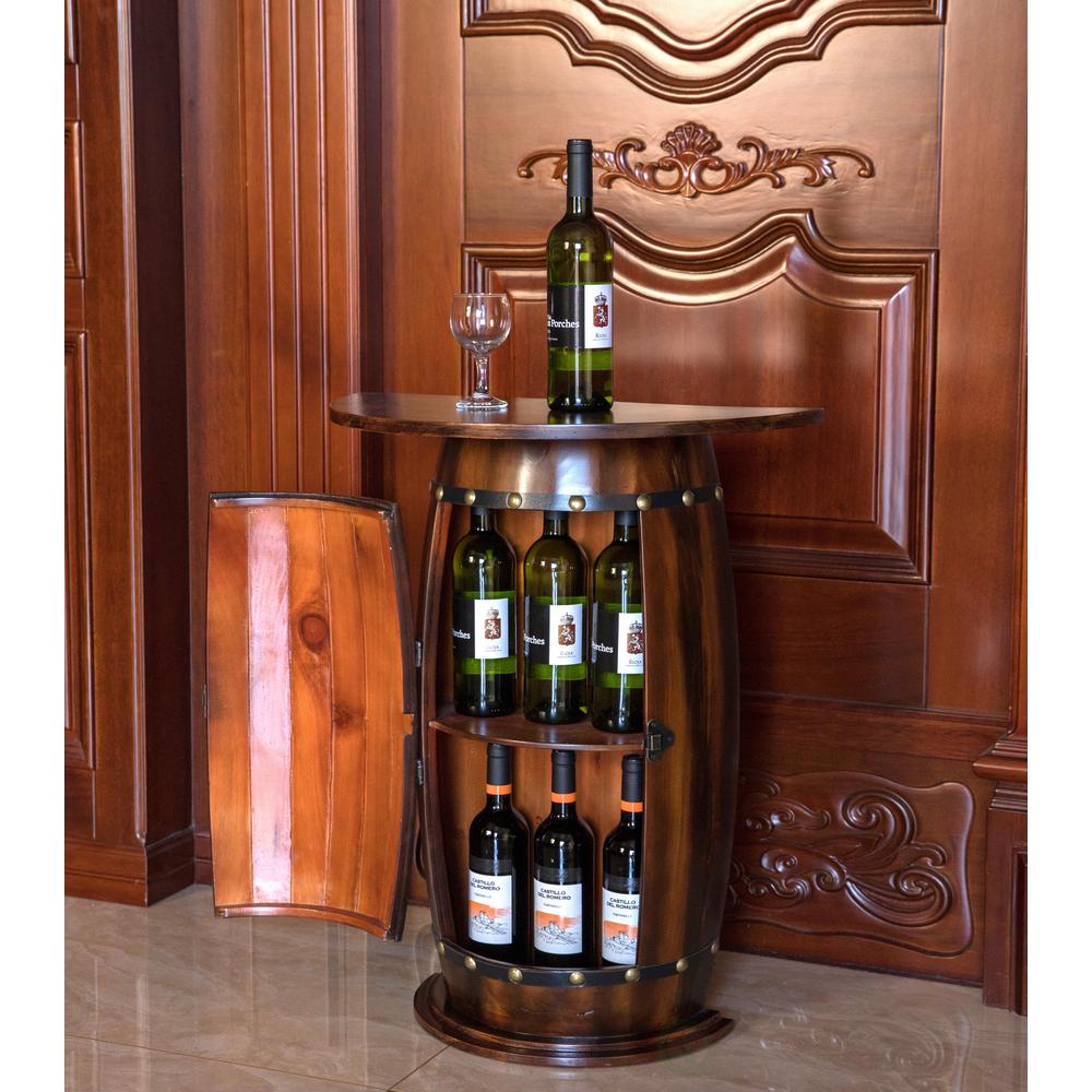 Vintiquewise Wooden Wine Barrel Console Bar End Table Lockable