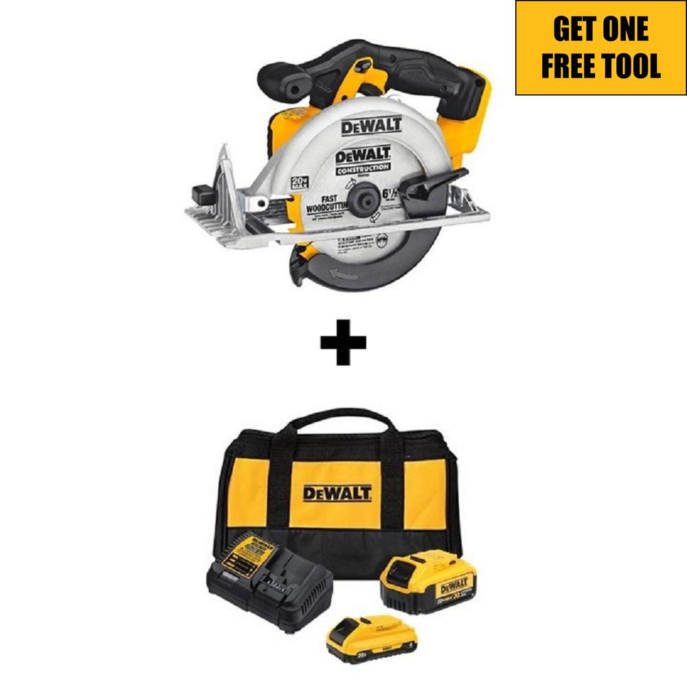 DEWALT 20V MAX Cordless Brushless 6-1/2 in. Circular Saw with 6.0 Ah and 4.0 Ah Starter Kit