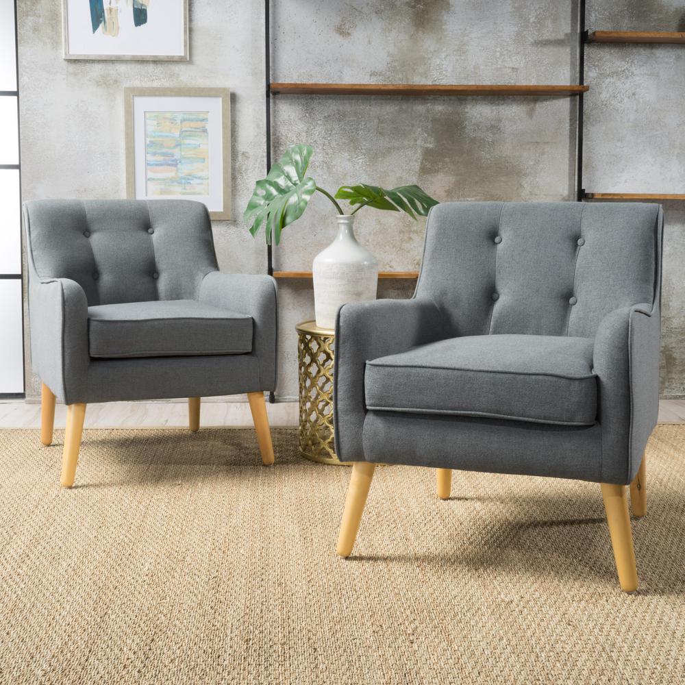 Noble House Felicity Mid-Century Modern Button Back Charcoal Fabric Armchairs (Set of 2), Charcoal and Natural was $407.24 now $244.51 (40.0% off)