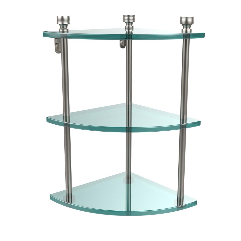 Allied Brass Foxtrot 8 in. L x 15 in. H x 8 in. W 3Tier Corner Clear Glass Bathroom Shelf in