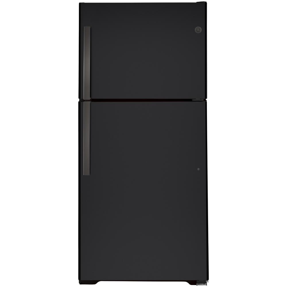 GE 21.9 cu. ft. Top Freezer Refrigerator in Black Slate, Fingerprint ...