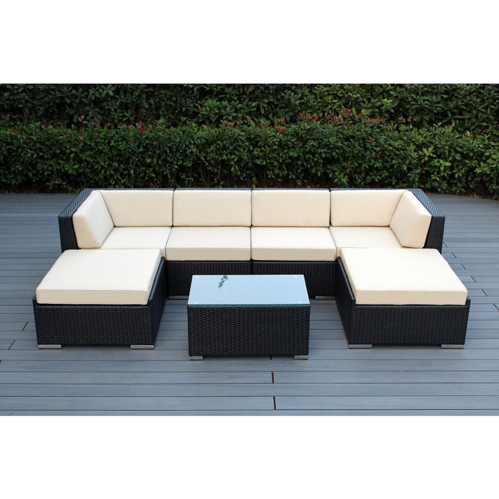Ohana Depot Ohana Black 7Piece Wicker Patio Seating Set with