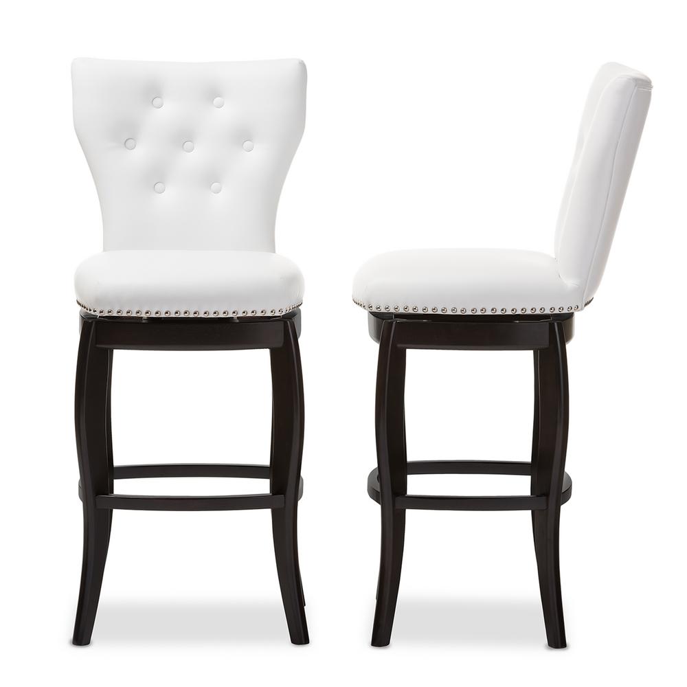 Faux Leather White Bar Stools Kitchen Dining Room Furniture Leonice White Faux Leather Upholstered 2 Piece Bar Stool Set