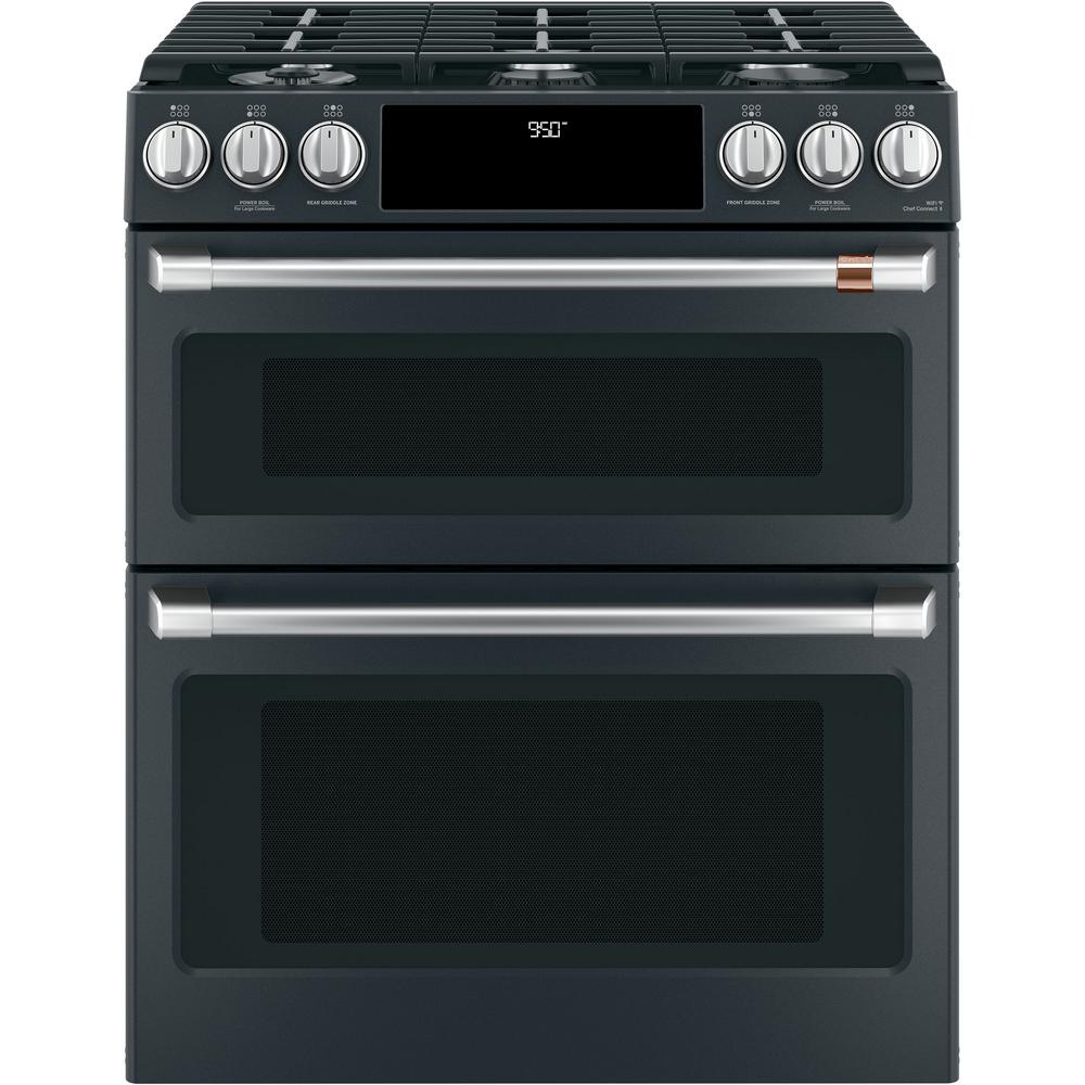 30 in. 7.0 cu. ft. Slide-In Double Oven Dual-Fuel Range with Self-Clean Convection in Matte Black, Fingerprint Resistant