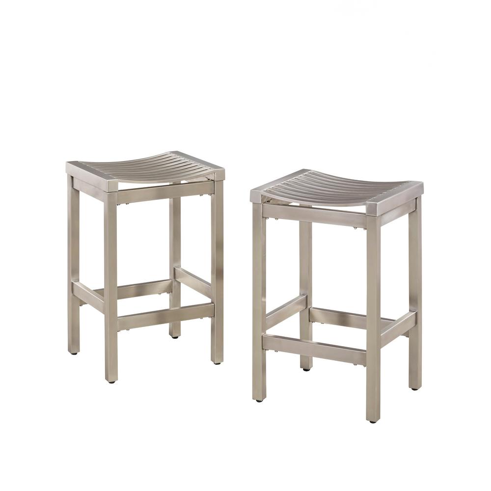 Homestyles 24 In Brushed Satin Stainless Steel Counter Stool Set