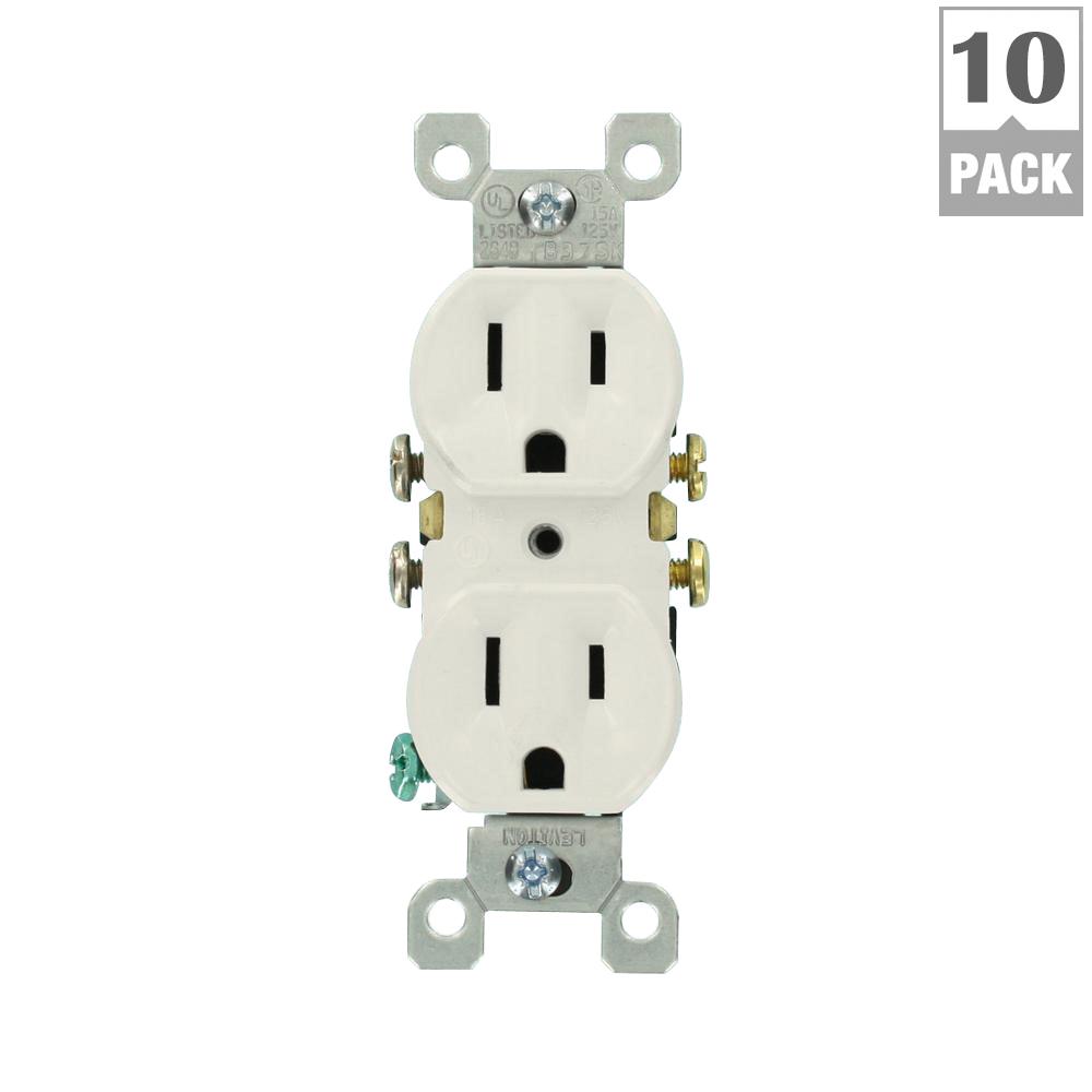 Leviton 15 Amp Duplex Outlet, White (10-Pack)-M24-05320-WMP - The Home Depot