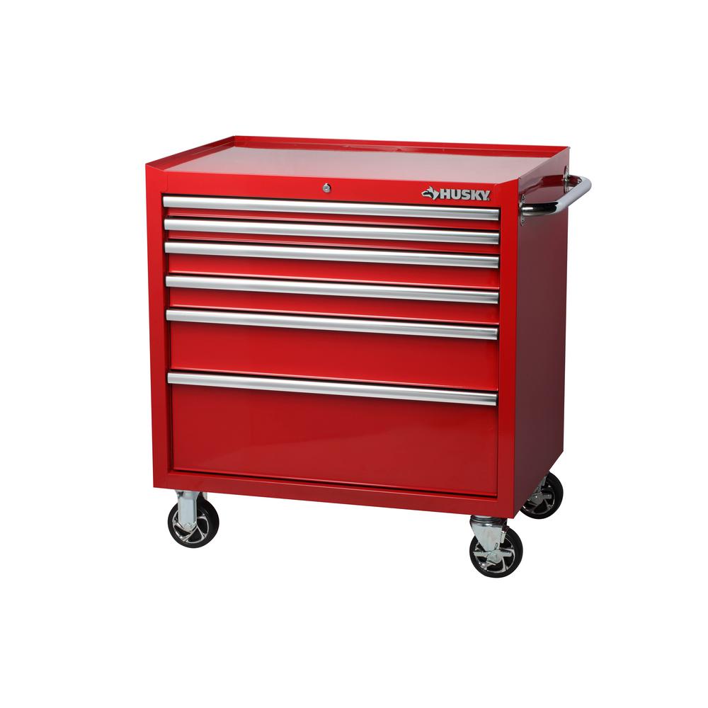 Husky 36 In W 24 5 D 6 Drawer Roller Cabinet Tool Chest Red D 6 Drawer Roller Cabinet Tool Chest