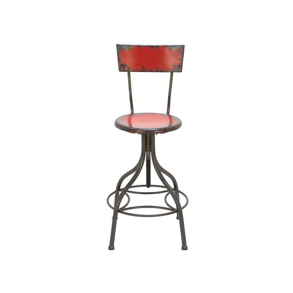 Litton Lane Distressed Gray Iron Round Bar Chair With Chipped Red Litton Lane Distressed Gray Iron Round Bar Chair With Chipped Red Painted Seat And Backrest