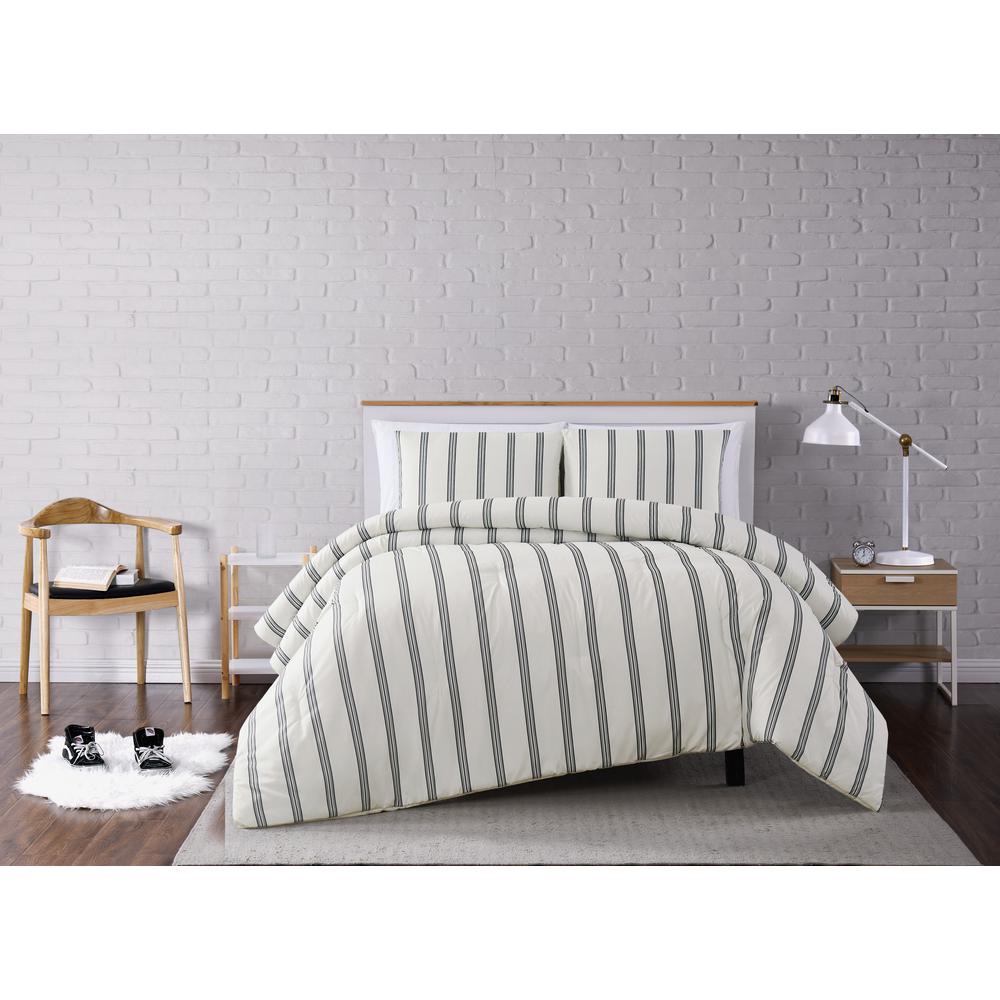 Millenial Stripe Ivory And Black King 3 Piece Comforter Set