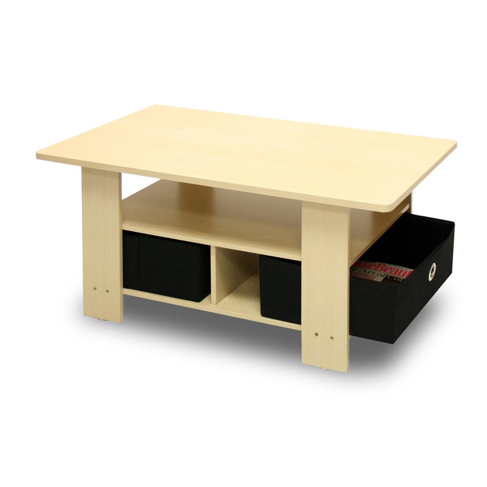 Furinno Home Living Steam Beech And Black Built In Storage Coffee Table SBE BK The Home Depot