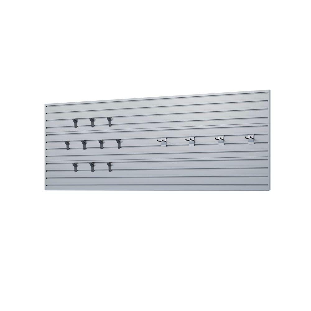 Flow Wall Modular Garage Panel Set With Storage Hooks In Flow Wall Modular Garage Panel Set With Storage Hooks In Silver 14 Piece Fws 4812 6sb11 The Home Depot
