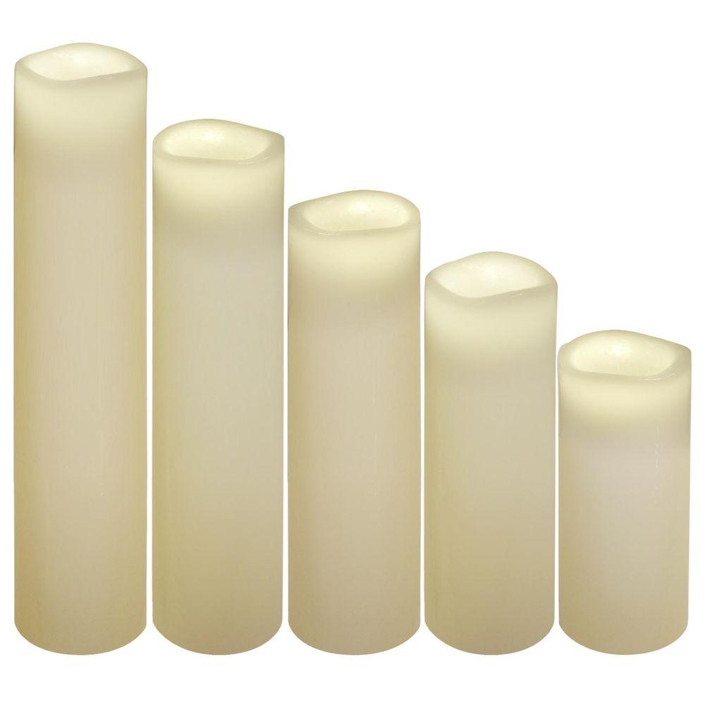 Flameless Ivory Wax Candle (Set of 5)4576200 The Home Depot