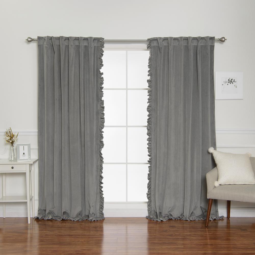 Best Home Fashion Luster 52 in. W x 84 in. L Velvet Ruffle Curtains in