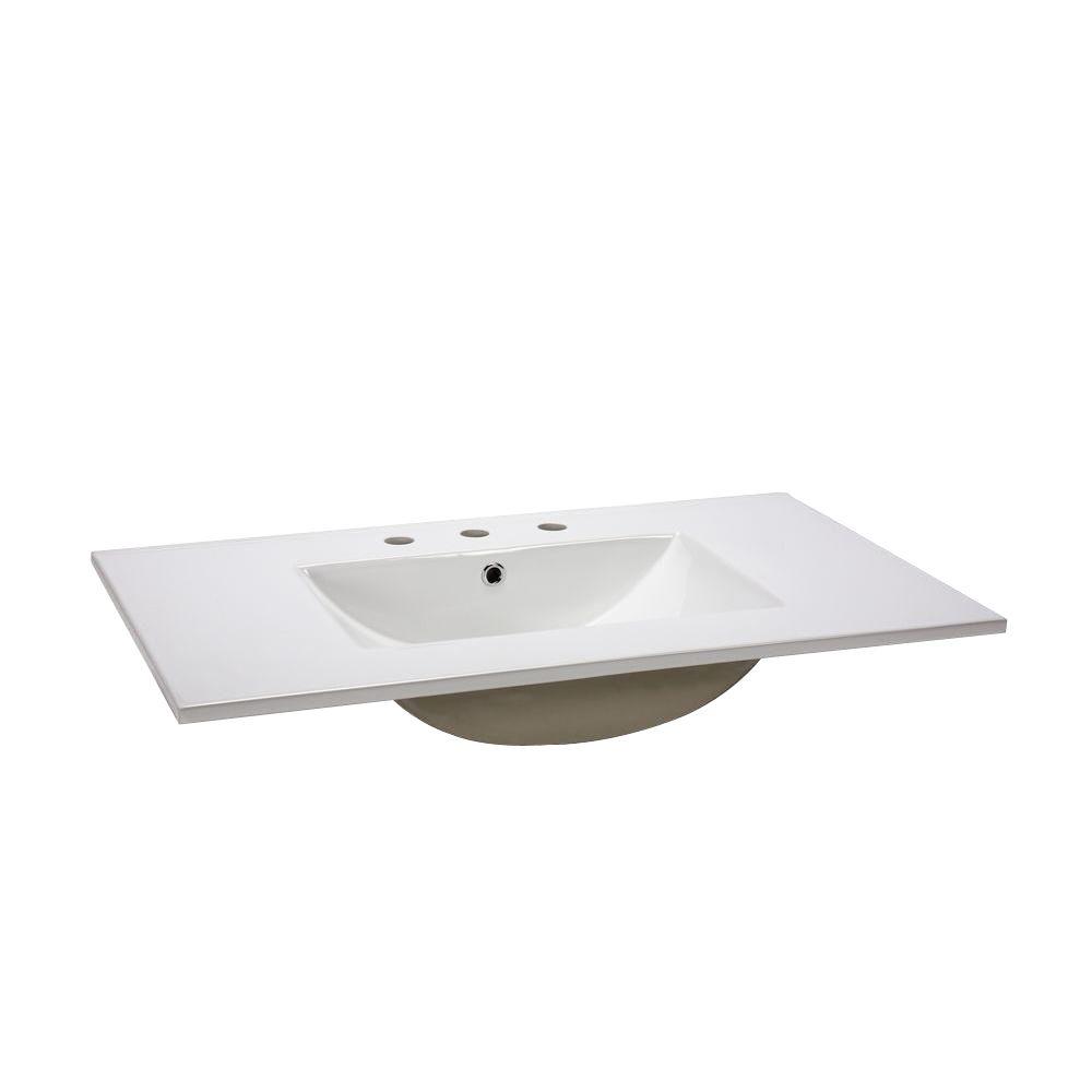 Ryvyr 31 In Vitreous China Vanity Top White With 8 3 Hole Vitreous China Vanity Top In White With 8 3 Hole Faucet Drilling Cst310wt The Home Depot