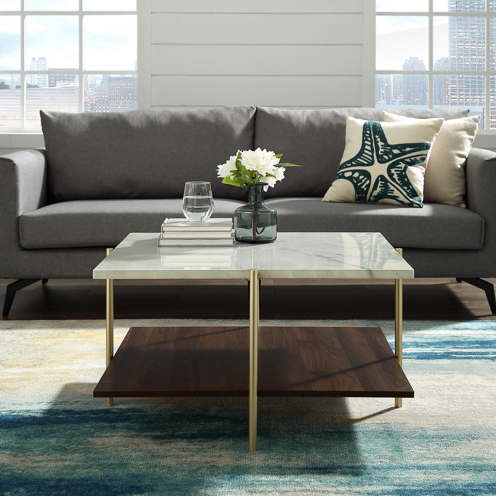 Walker Edison Furniture Company 32 in. Marble and Gold Simone Square Coffee Table, Faux White Marble/Gold was $274.13 now $171.46 (37.0% off)