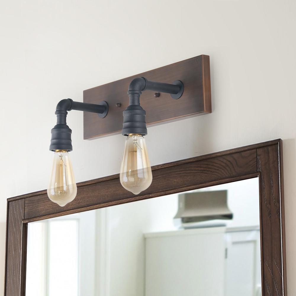 LNC Black Bathroom Vanity Light 2-Light Rustic Metal ...