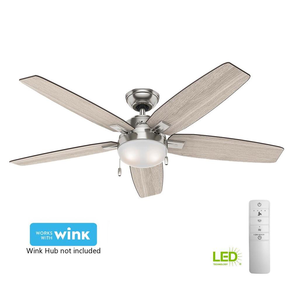 Hunter Antero 54 In Led Indoor Brushed Nickel Smart Ceiling Fan With Light And Wink Remote Control