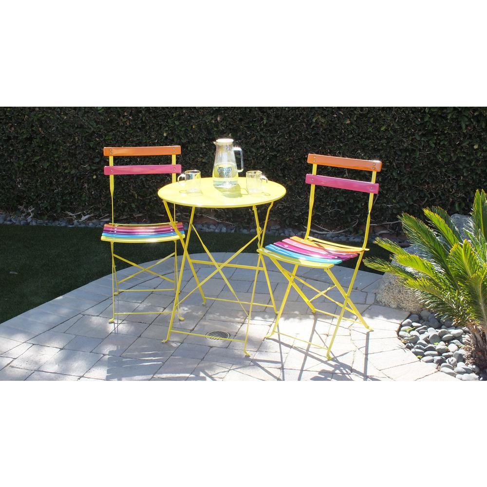 Alpine Corporation Indoor Outdoor 3 Piece Bistro Set Folding Table And Chairs Patio Seating Rainbow Msy114a The Home Depot