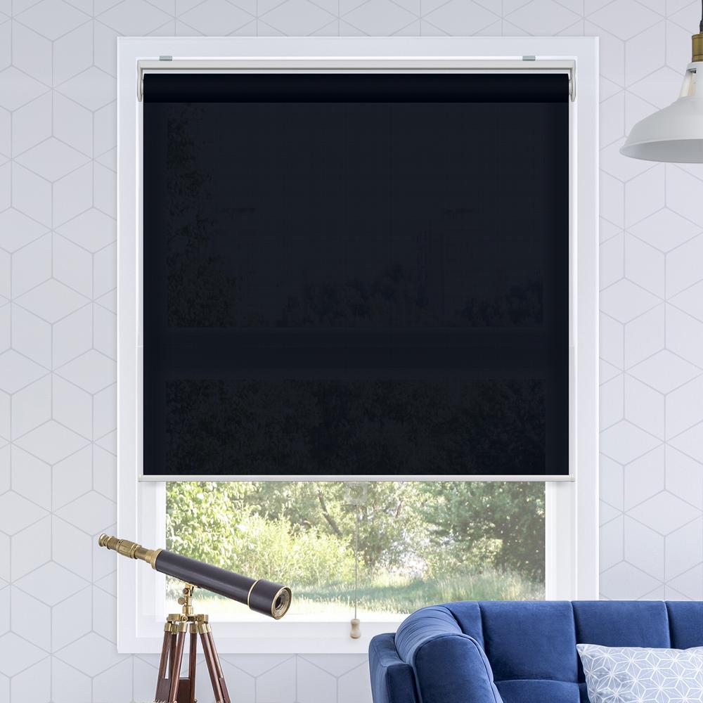 Solar Shades The Home Depot Snap N Glide Urban Dark Blue Polyester Cordless Horizontal Roller Shades 33