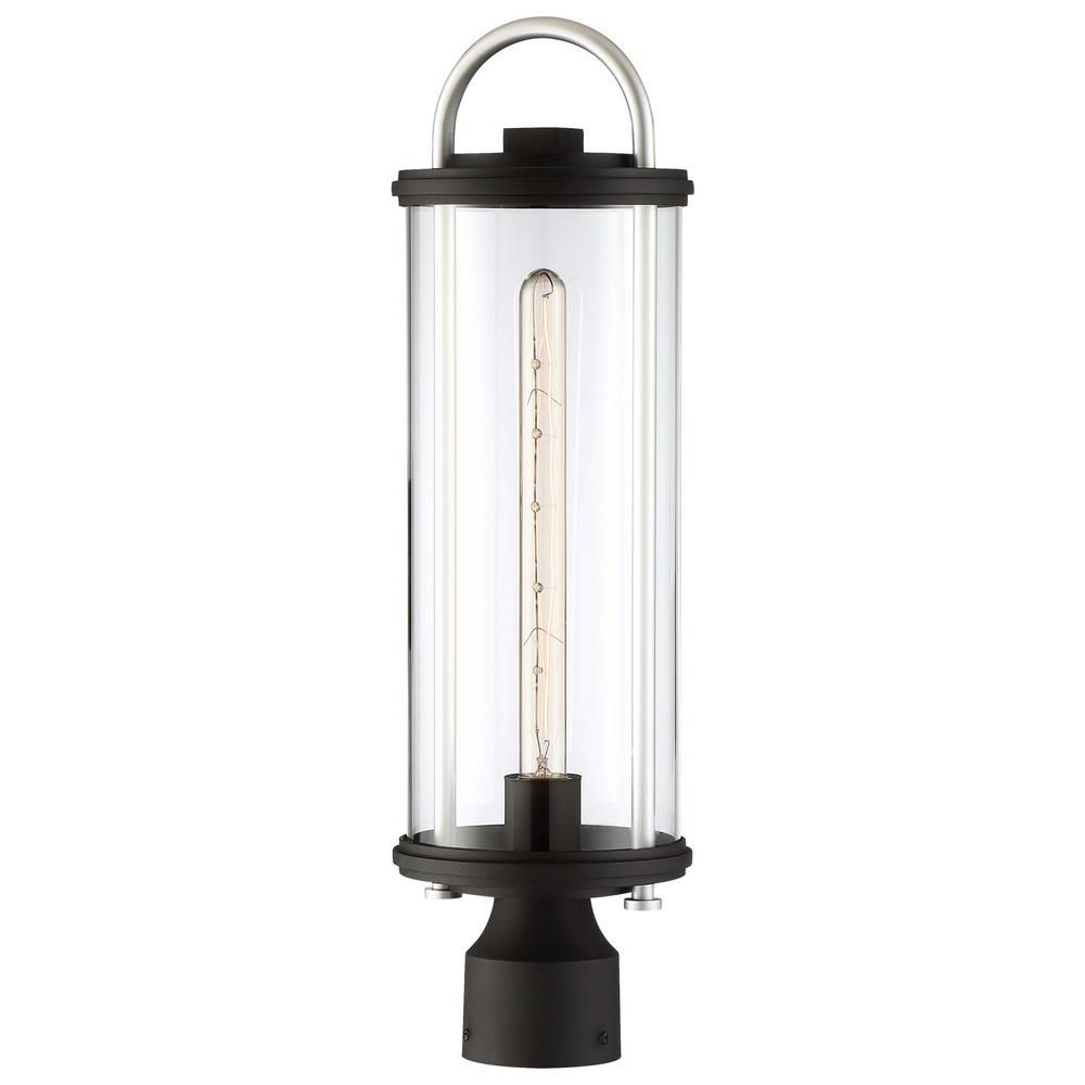 Black Incandescent Post Lighting Outdoor The Home Depot Keyser 1 Light Outdoor Black With Silver Accent Post Clear Glass