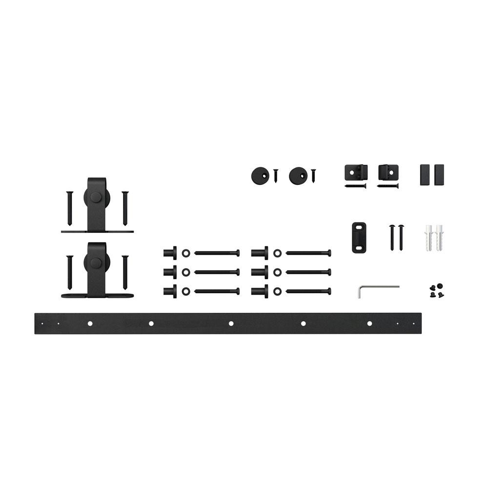 ByPassing Hook Strap Black Rolling Barn Door Hardware Kit with 5 in