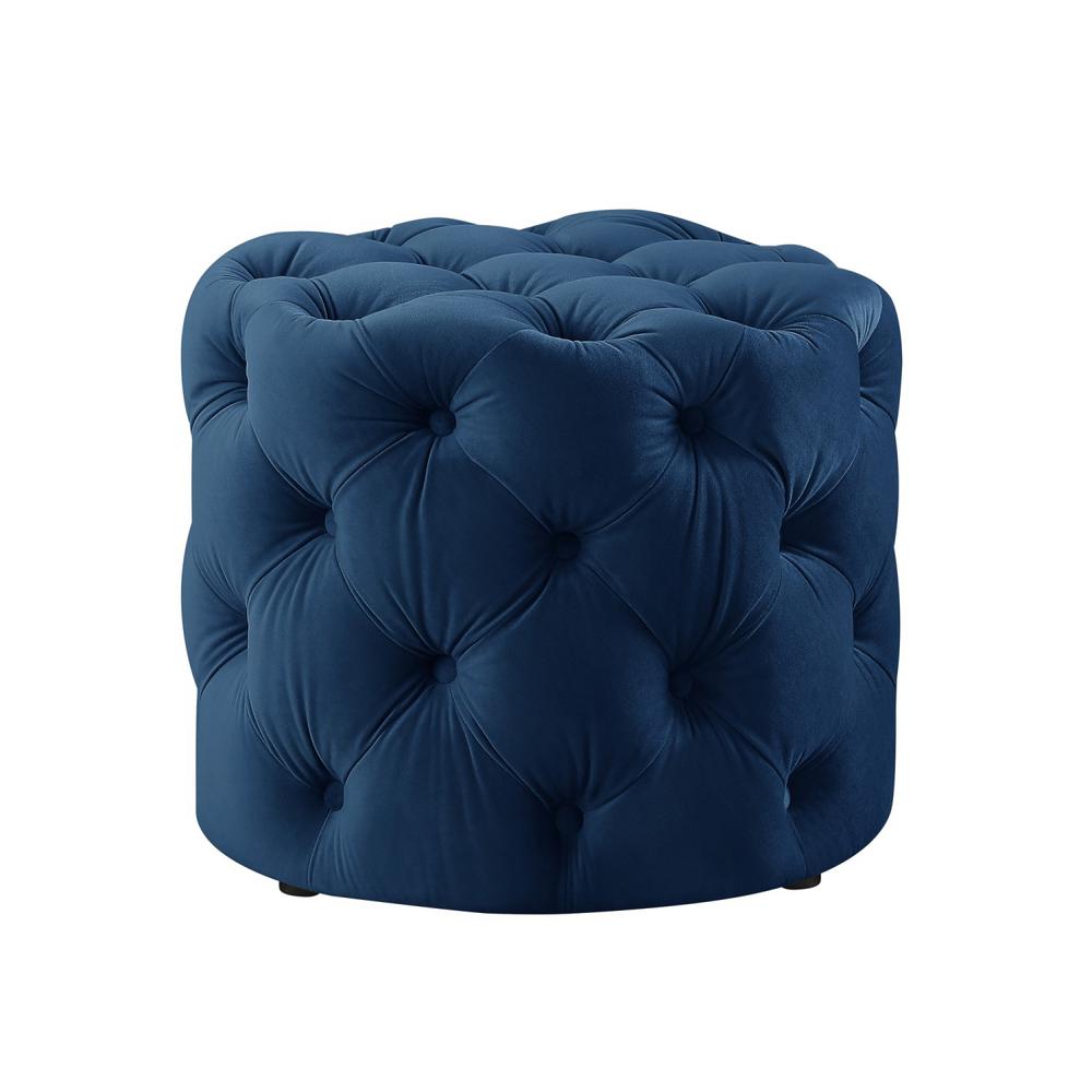 Noble House Brianna Navy New Velvet Tufted Ottoman 298425 The Home Depot